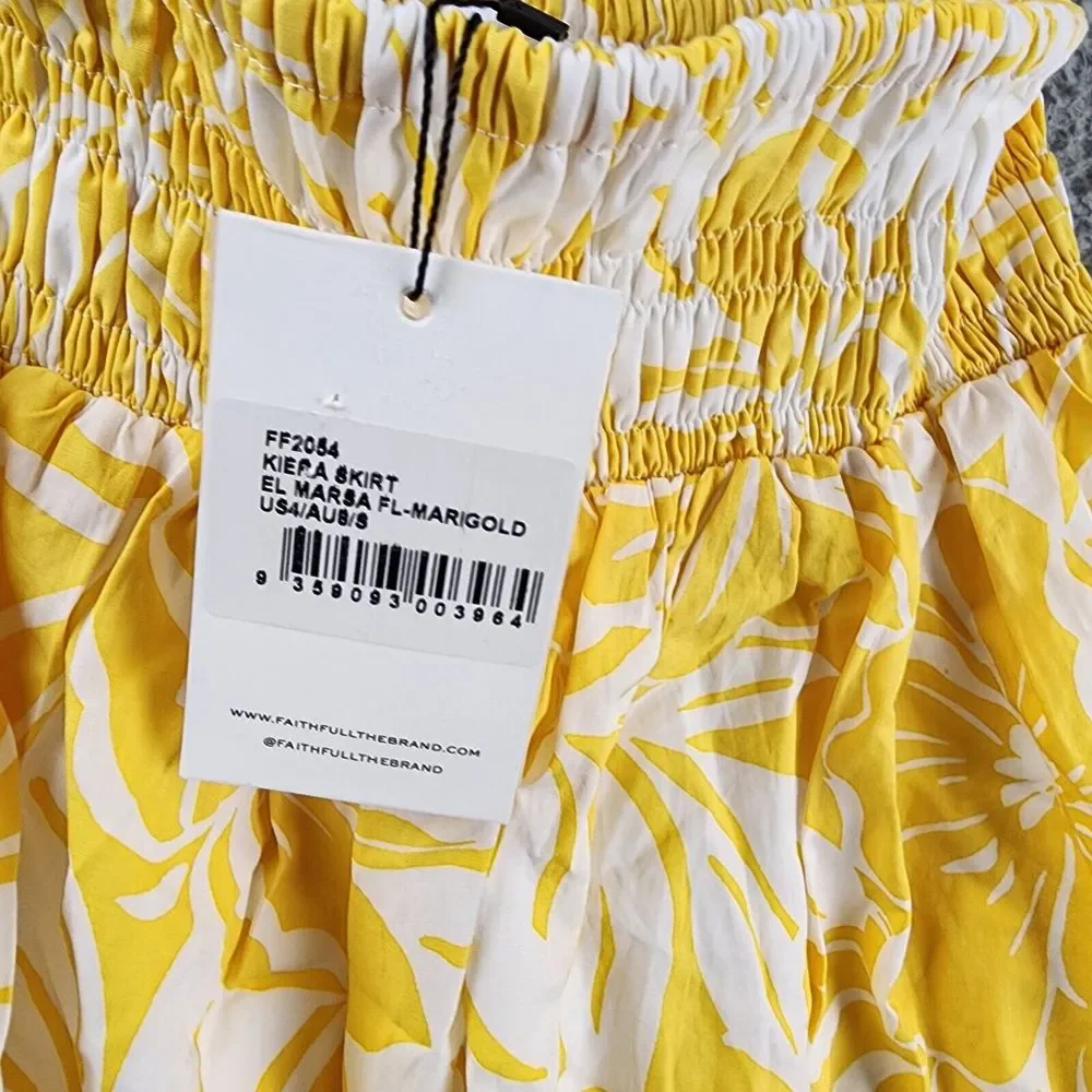 Faithfull the Brand Kiera Skirt Women's 4 Marigold Smocked Waist Band - Picture 9 of 15